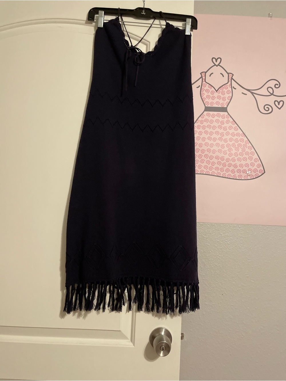 DKNY Navy Blue Fringe Hem Knit Dress
